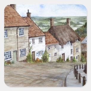Goldberge, Shaftesbury, Aquarellmalerei Quadratischer Aufkleber
