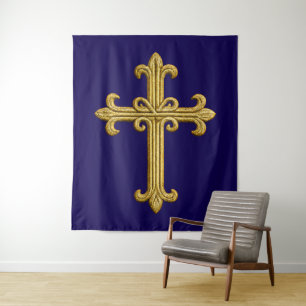 Goldbesticktes Kreuz auf jeder beliebigen Farbe Wandteppich
