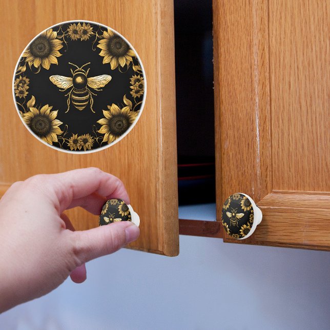 Goldbiene und Sonnenblumen Keramikknauf (Von Creator hochgeladen)