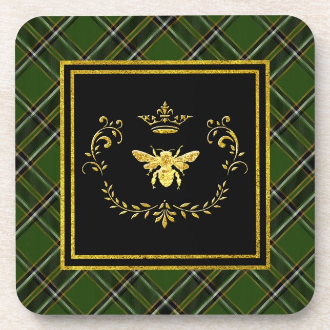 Goldbienen-Kronen-IrenTartan Untersetzer (Vorderseite)