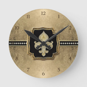 Goldblatt-Blick-Lilien-Imitat-Vintages Juwel Runde Wanduhr