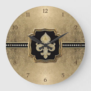 Goldblatt-Look Fleur de Lis Faux Vintage Schmuck Große Wanduhr