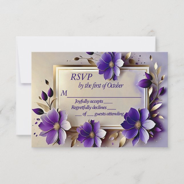Goldblättrige Blumen Hochzeit RSVP-Karte RSVP Karte (Vorderseite)