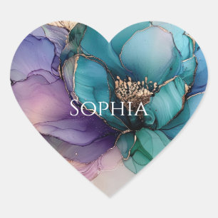 Goldblaue Aqua-Lila-Blumen-Brautjungfernparty Herz-Aufkleber