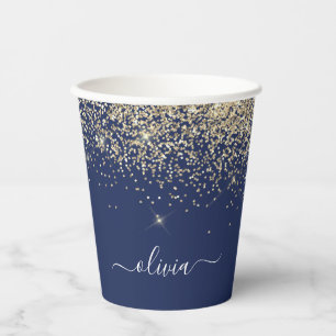 Goldblaue Glitter-Monogramm Pappbecher