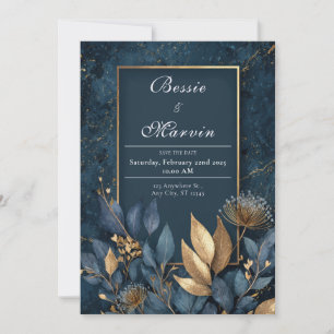 Goldblaue Marmor-Botanische Winterhochzeit Einladung
