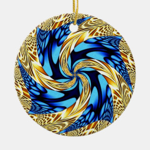 Goldblaue Strudel-Weihnachtsverzierung Keramikornament