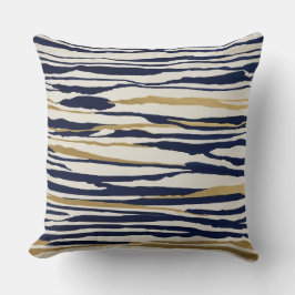 goldblaue und weiße abstrakte Streifen Kissen