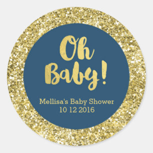Goldblauer Babyparty-oh Runder Aufkleber