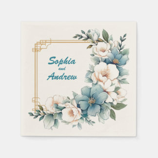 Goldblauer Blumen 2: Personalisierte Hochzeitsprie Serviette
