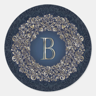 Goldblauer Buchstabe B Extravaganter Damaselmonogr Runder Aufkleber