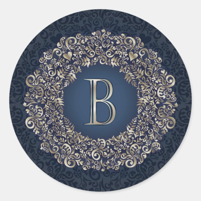Goldblauer Buchstabe B Extravaganter Damaselmonogr Runder Aufkleber (Vorderseite)