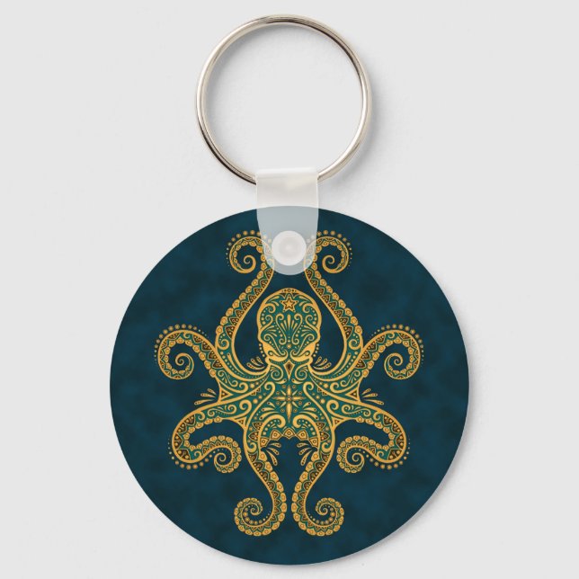 Goldblauer Kraken Schlüsselanhänger (Vorderseite)