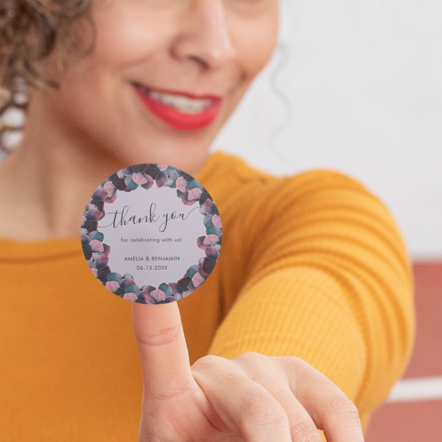 Goldblauer Lavender Lila Hydrangeas Hochzeit Runder Aufkleber (Von Creator hochgeladen)