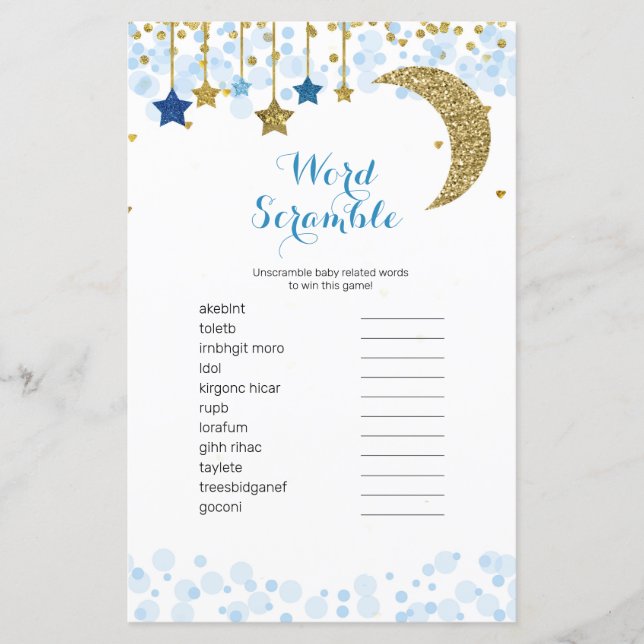 Goldblauer Mond Watercolor Word Scramble Game, (Vorderseite)