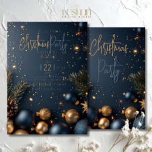 Goldblauer Ornament mit Blick auf die Natur Weihna Einladung