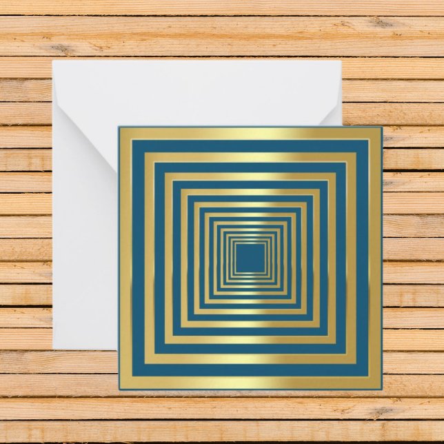 Goldblauer Quadrat eleganter 3D-Effekt Mitteilungskarte (Von Creator hochgeladen)