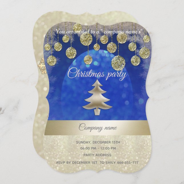 goldblaues glattes Weihnachtsgeschenk für Unterneh Einladung (Vorne/Hinten)
