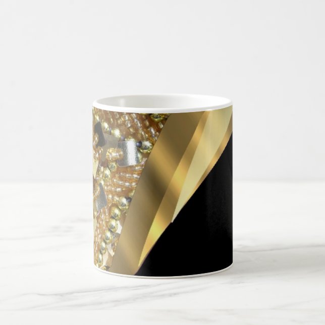 Goldbling u. schwarzes Strudelmuster Tasse (Mittel)