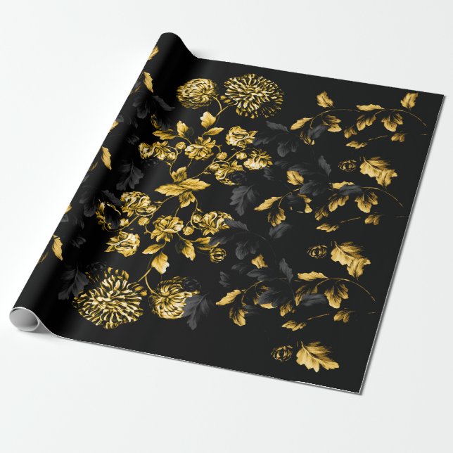 Goldblüht schwarze Blatt-Dahlie Blumenrebe auf Geschenkpapier (Ungerollt)