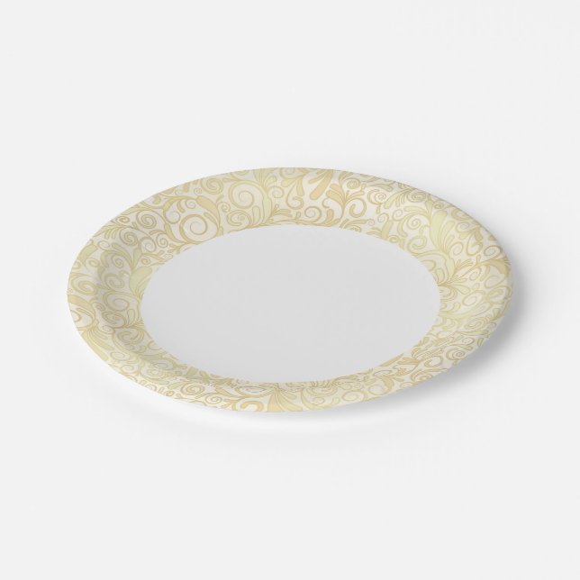 Goldblume-Blätter Pappteller (Schrägansicht)