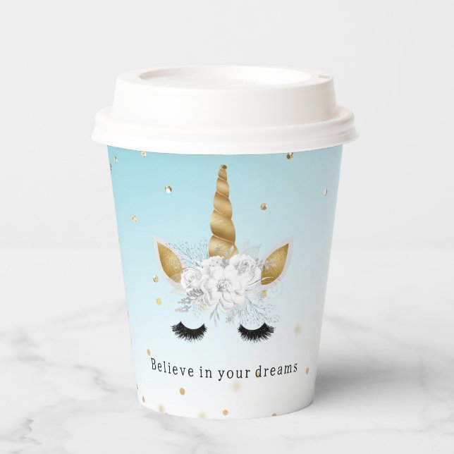 Goldblume Einhorn Sparkle Pappbecher (Vorderseite)