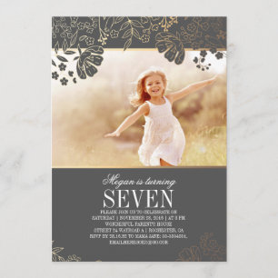 Goldblumenmädchen-Foto-Geburtstags-Party Einladung