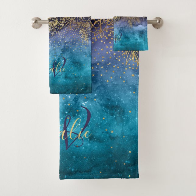 GoldblumenMandala- und -Confettibild Badhandtuch Set (Insitu)