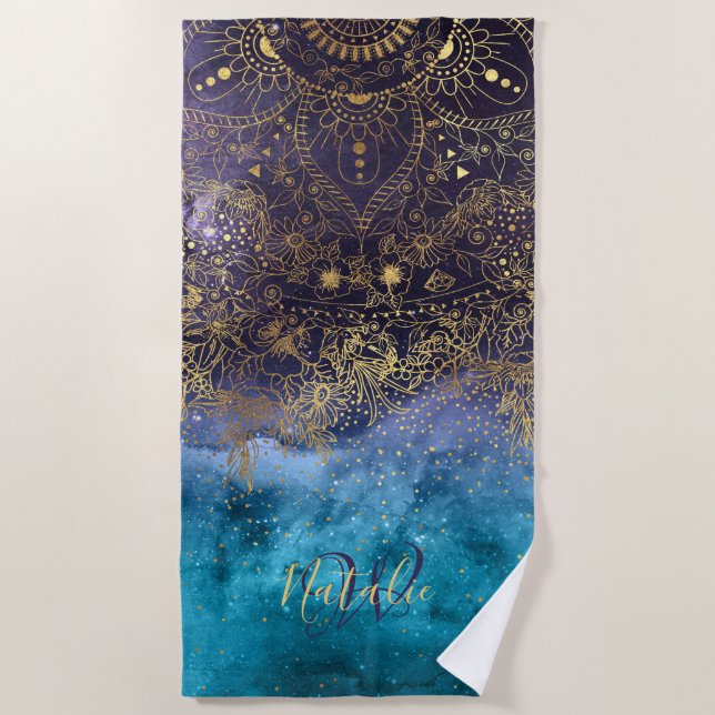 GoldblumenMandala- und -Confettibild Strandtuch (Vorderseite)