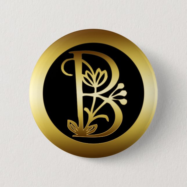 GOLDblumenmonogramm-BUCHSTABE B Button (Vorderseite)