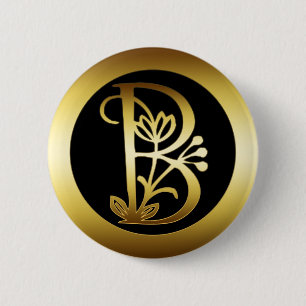 GOLDblumenmonogramm-BUCHSTABE B Button