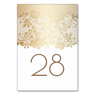 Goldblumenspitze-weiße Hochzeit Tischnummer