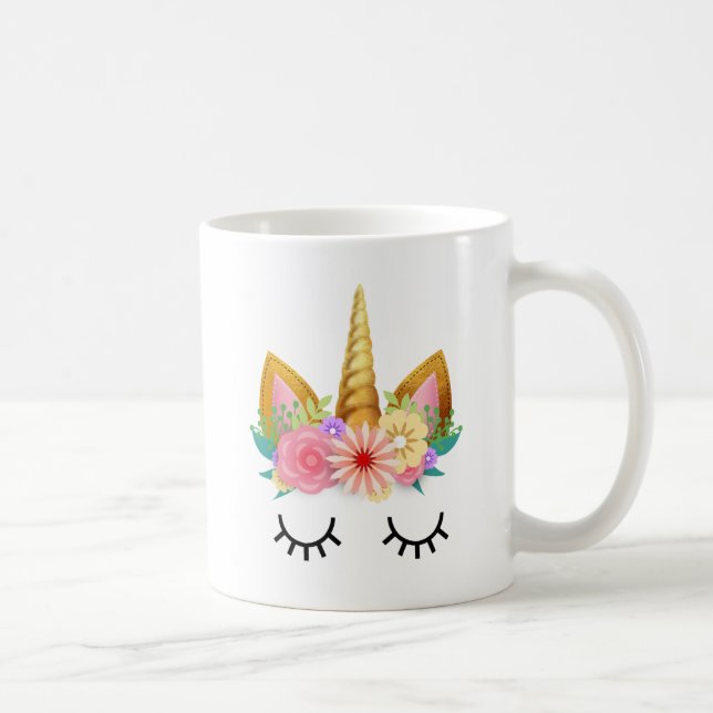 Goldblumenunicorn-Party Kaffeetasse (Rechts)