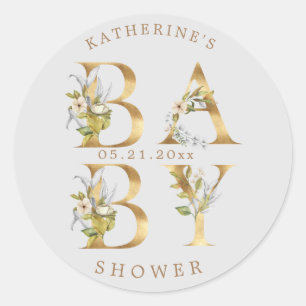 Goldblütenbriefe Babydusche Monogramm Runder Aufkleber