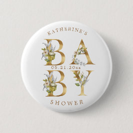 Goldblütenbriefe Babydusche-Monogramm-Taste Button
