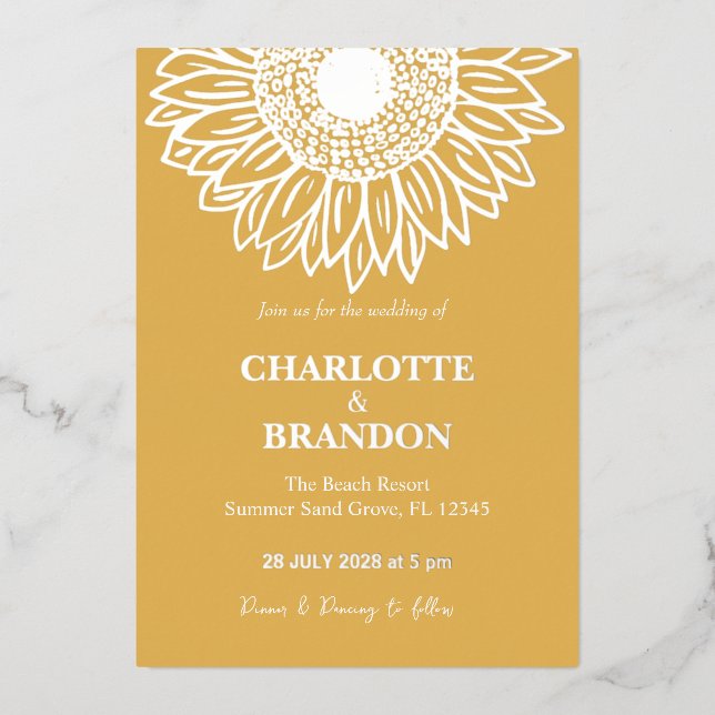 Goldblütenhochzeit Folieneinladung (Vorderseite)