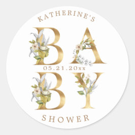 goldblütige Briefe Babydusche Monogramm Classic od Runder Aufkleber