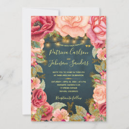 Goldblütler und Lichter auf Hochzeiten Einladung