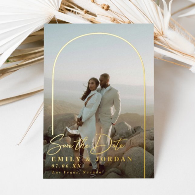 Goldbogen Modernes Minimales Foto Save the Date Folieneinladung (Von Creator hochgeladen)