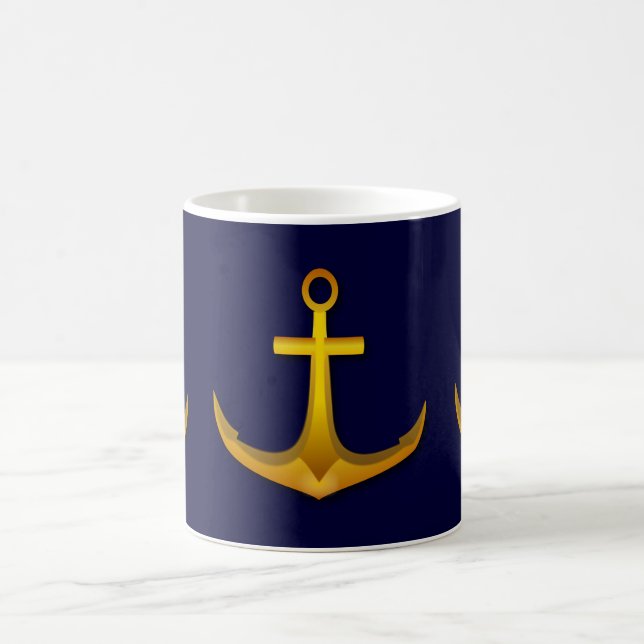 Goldboots-Anker auf Marine-Blau-Seeseethema Tasse (Mittel)