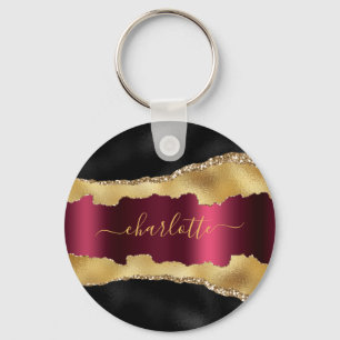 Goldbordeauxpas-Marmorschild Schlüsselanhänger