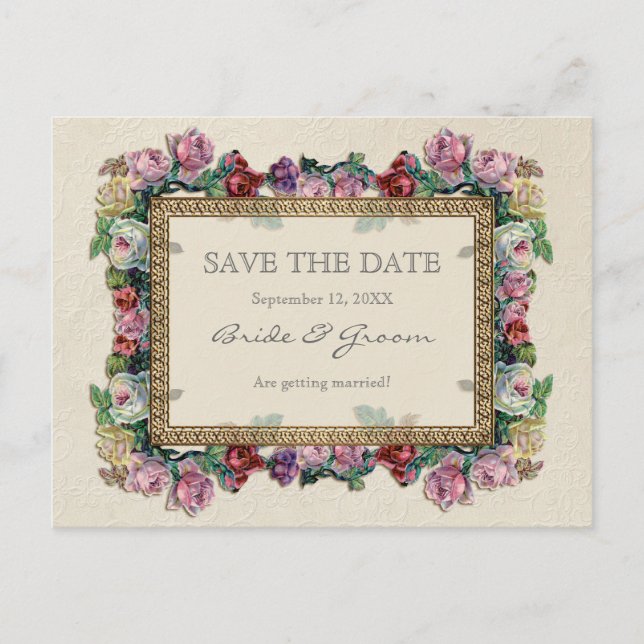 Goldbrakade, florales Formal Save the Date Ankündigungspostkarte (Vorderseite)