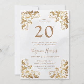 Goldbrasse Verzierte Ecke 20. Geburtstag Einladung