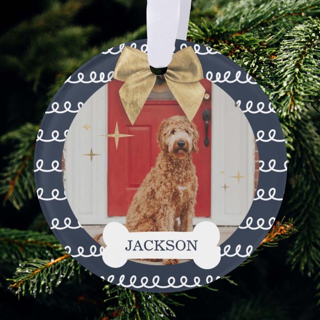 Goldbraune Navy & White Swirt Muster Dog Knochen F Ornament (Von Creator hochgeladen)