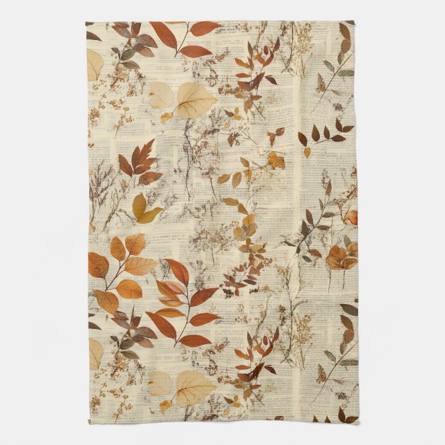 Goldbraune rustikale Blätter - Vintage-Herbsttextu Geschirrtuch (Vertikal)
