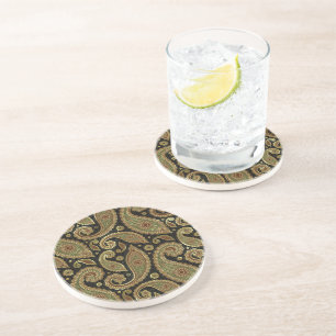 Goldbraune und grüne Pastelltöne vintage Paisley Getränkeuntersetzer