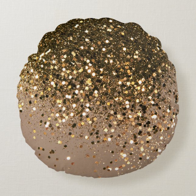 Goldbrauner Glitzer Glam #1 Imitats Glitzer Rundes Kissen (Vorderseite)