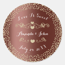 Goldbrauner Glitzer Save the Date Liebe ist süß Runder Aufkleber