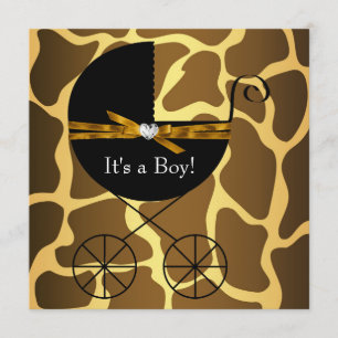 Goldbrauner Kinderwagen Jungen Giraffe Baby Shower Einladung