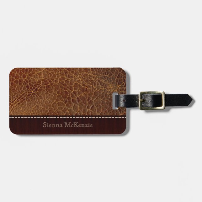 Goldbrauner Lederlook Gepäckanhänger (Vorderseite horizontal)